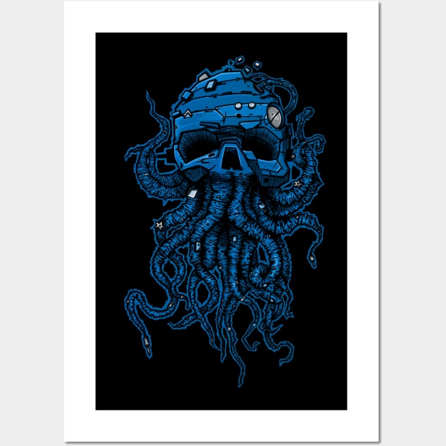 kraken skull blue Wall Art by manuvila